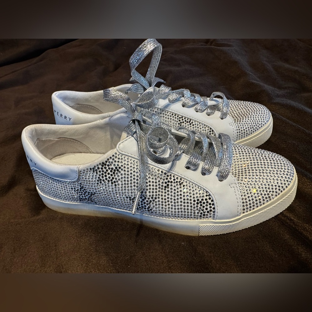 Katy Perry Collections Silver and White Sneakers Crystal studded brand new 7.5